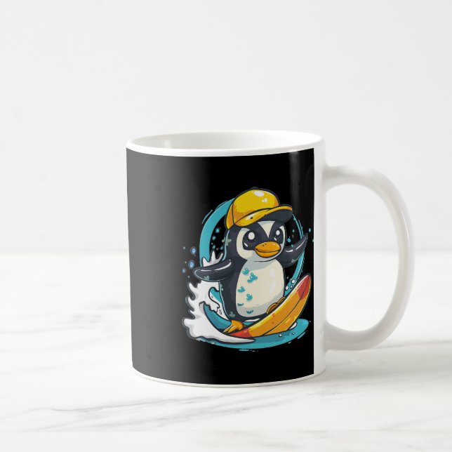 Cute Penguin Surfing  Coffee Mug (Right)