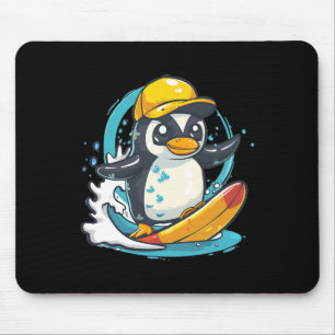Cute Penguin Surfing Mouse Mat