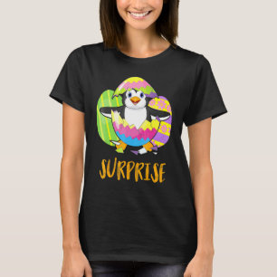 Cute Penguin Surprise With Eggs Coloful Happy East T-Shirt