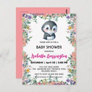 Cute penguin sweet colourful flower baby shower ki postcard
