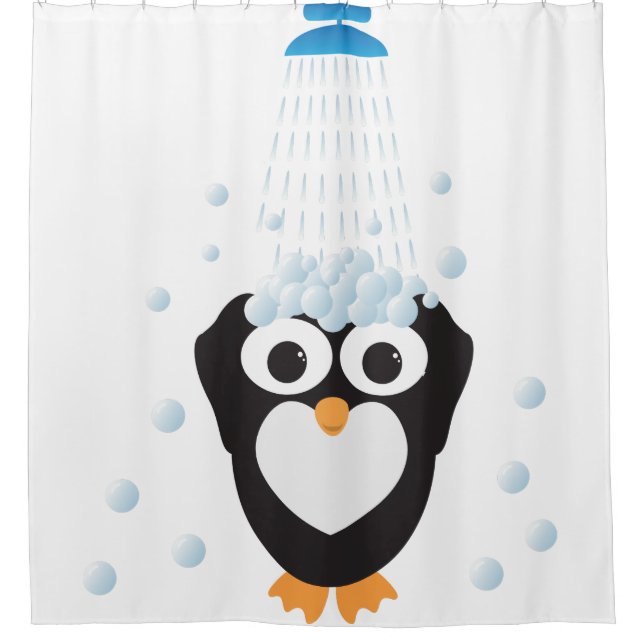 Cute Penguin Taking a Shower Curtain (Front)