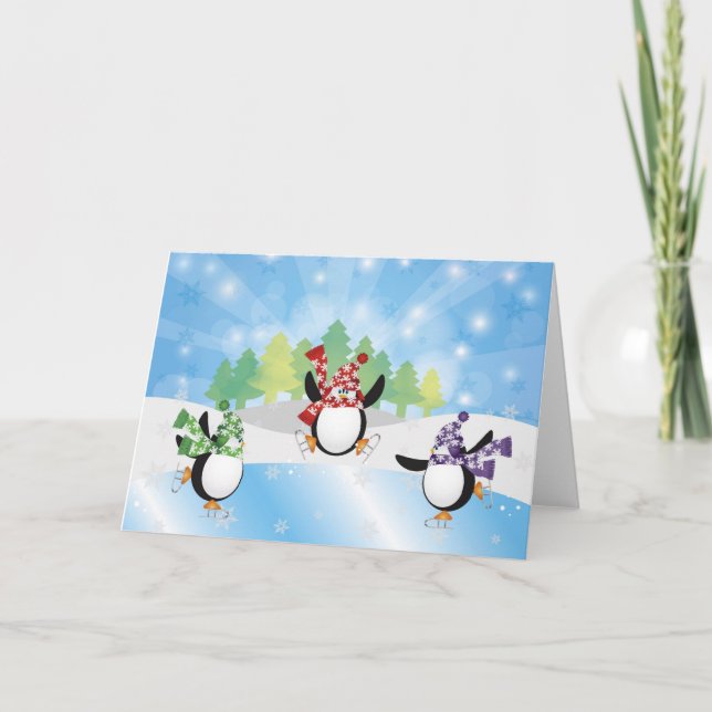 Cute Penguin Trio Ice Skate Card (Front)