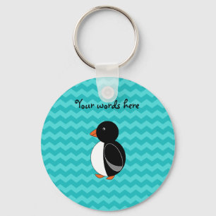 Cute penguin turquoise chevrons key ring