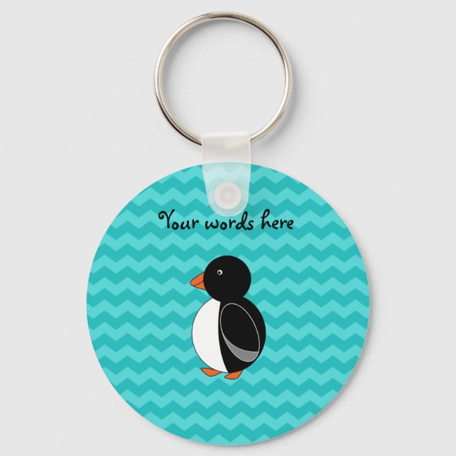 Cute penguin turquoise chevrons key ring (Front)