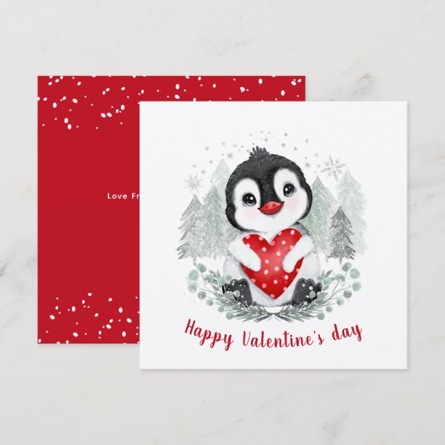 Cute Penguin Valentine's Day Square Card (Front/Back)