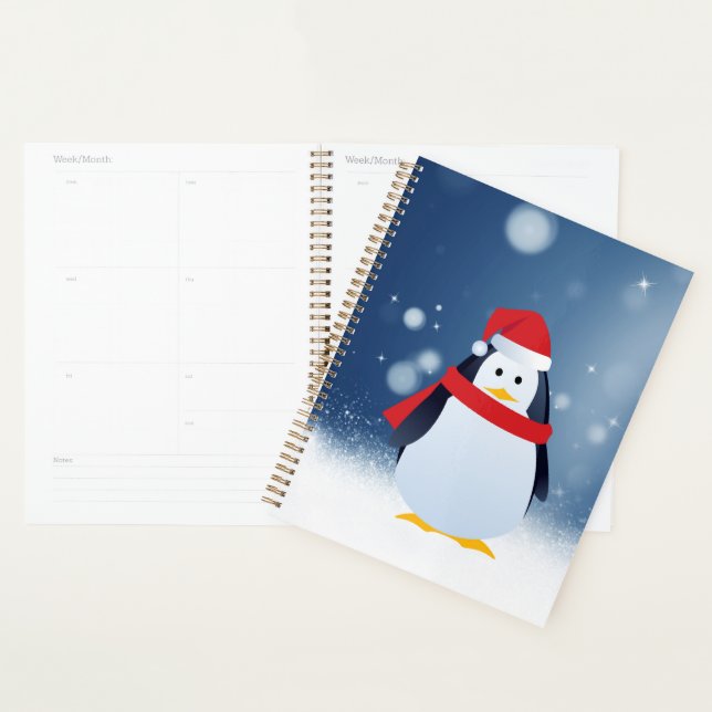 Cute Penguin w Red Santa Hat Christmas Snow Stars Planner (Display)