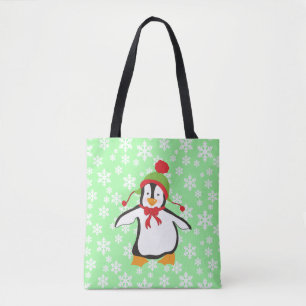 Cute Penguin w/Snowflake Background Tote Bag
