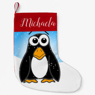 Cute Penguin w Snowflakes Blue Sky Kids Cartoon Small Christmas Stocking