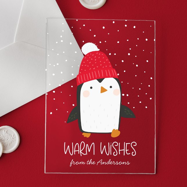 Cute Penguin Warm Wishes Non-Photo Holiday Acrylic Invitations (Creator Uploaded)
