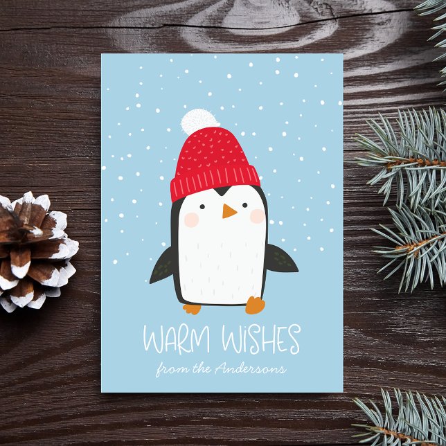 Cute Penguin Warm Wishes Non-Photo Holiday Card (Creator Uploaded)