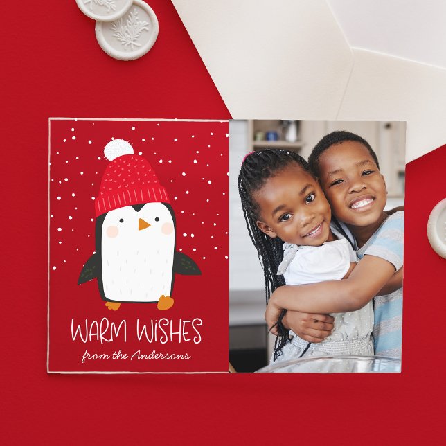 Cute Penguin Warm Wishes Photo Holiday Acrylic Invitations (Creator Uploaded)