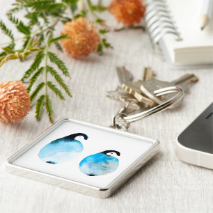 Cute penguin watercolor art key ring