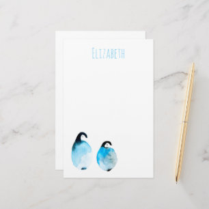 Cute penguin watercolor art stationery