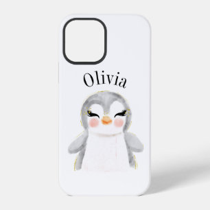 Cute Penguin Watercolor Name Modern iPhone 12 Pro Case