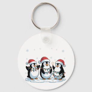 Cute Penguin Wearing Santa Hat Xmas Penguin Lover Key Ring