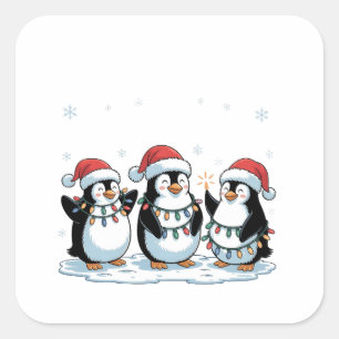 Cute Penguin Wearing Santa Hat Xmas Penguin Lover Square Sticker