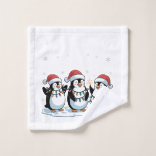 Cute Penguin Wearing Santa Hat Xmas Penguin Lover Wash Cloth