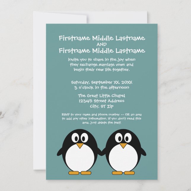 Cute Penguin Wedding Invitation (Front)