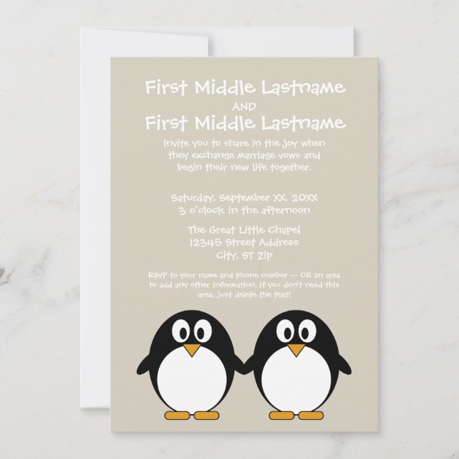 Cute Penguin Wedding Invitation (Front)
