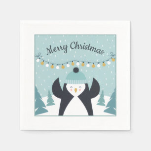 Cute Penguin Winter Art Merry Christmas Napkin