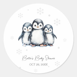 Cute Penguin Winter Baby Shower Classic Round Sticker