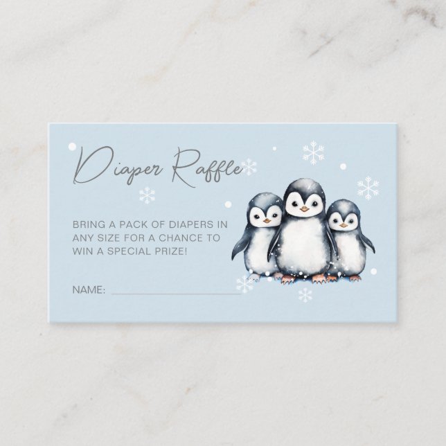 Cute Penguin Winter Baby Shower Diaper Raffle Enclosure Card (Front)