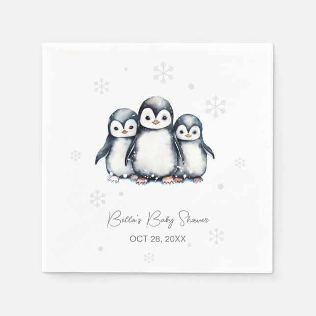 Cute Penguin Winter Baby Shower  Napkin (Front)