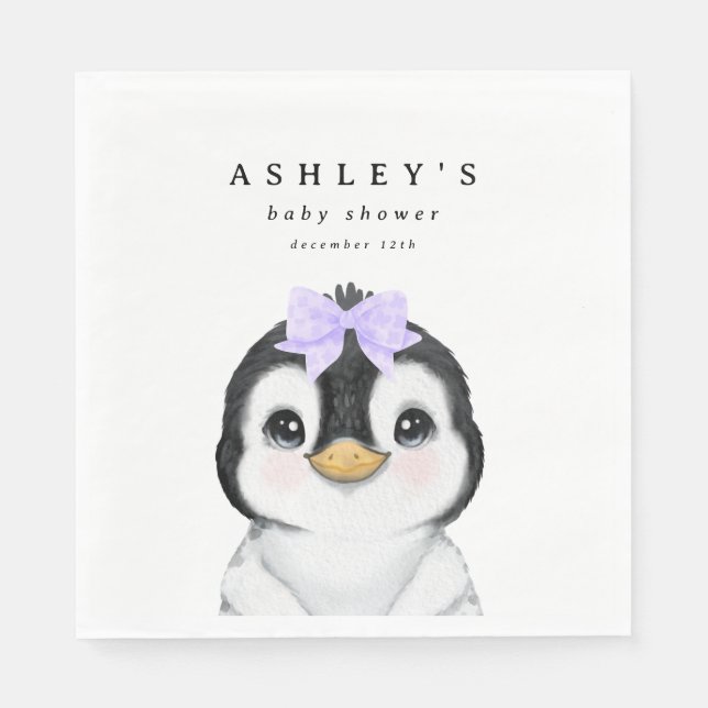 Cute Penguin Winter Baby Shower Napkin (Front)