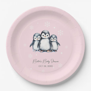 Cute Penguin Winter Baby Shower Paper Plate