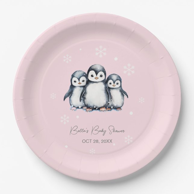 Cute Penguin Winter Baby Shower Paper Plate (Front)
