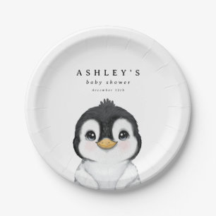 Cute Penguin Winter Baby Shower Paper Plate