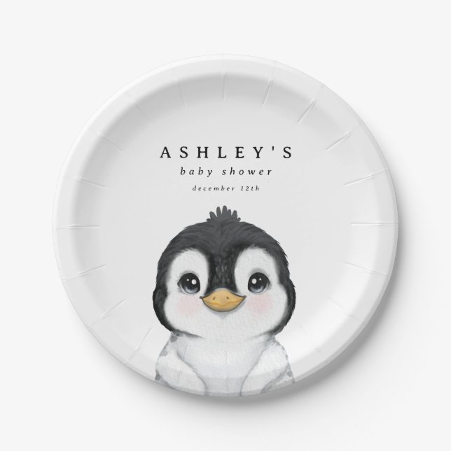 Cute Penguin Winter Baby Shower Paper Plate (Front)