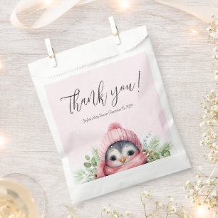 Cute Penguin Winter Baby Shower Pink Snow Favour Bags