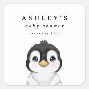 Cute Penguin Winter Baby Shower Square Sticker