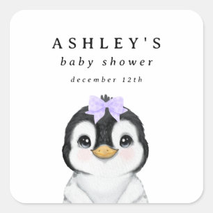 Cute Penguin Winter Baby Shower Square Sticker