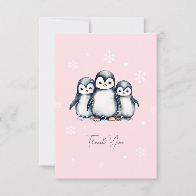 Cute Penguin Winter Baby Shower Thank You Card (Front)