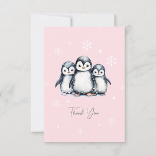 Cute Penguin Winter Baby Shower Thank You Card