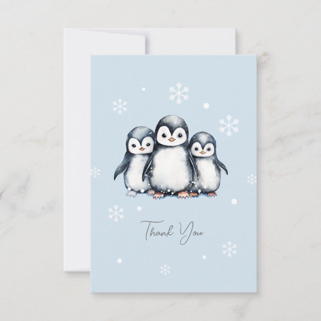 Cute Penguin Winter Baby Shower Thank You Card (Front)