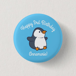 Cute Penguin Winter Kids Birthday Party 3 Cm Round Badge