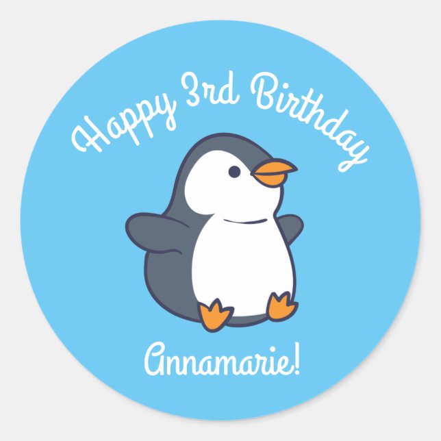 Cute Penguin Winter Kids Birthday Party Classic Round Sticker (Front)