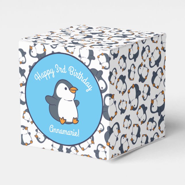 Cute Penguin Winter Kids Birthday Party Favour Box (Front Side)