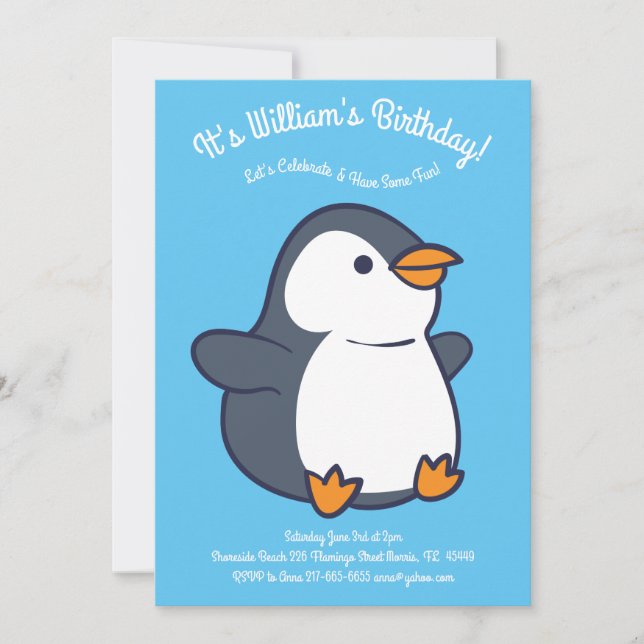 Cute Penguin Winter Kids Birthday Party Invitation (Front)