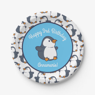 Cute Penguin Winter Kids Birthday Party Paper Plate