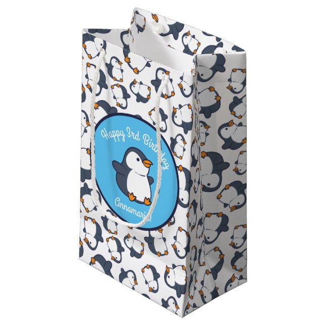 Cute Penguin Winter Kids Birthday Party Small Gift Bag (Front Angled)