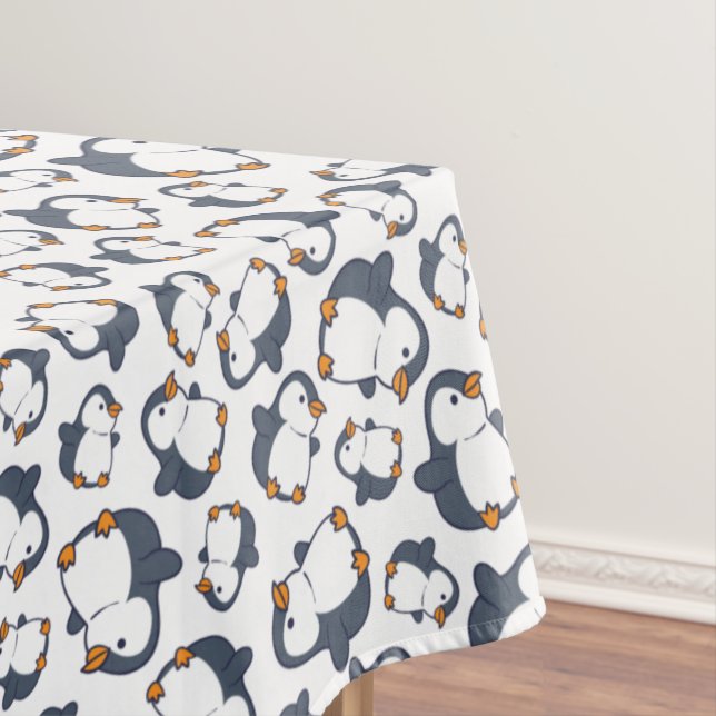 Cute Penguin Winter Kids Birthday Party Tablecloth (In Situ)
