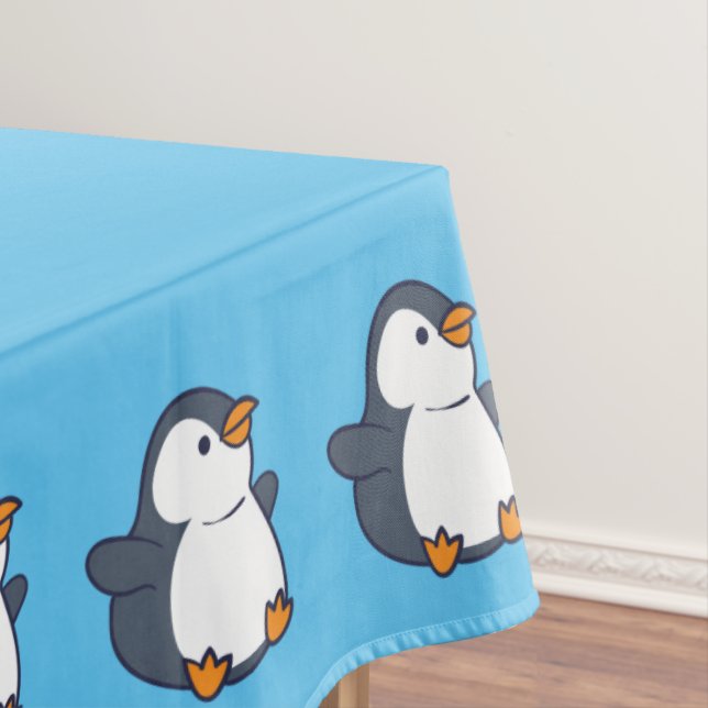 Cute Penguin Winter Kids Birthday Party Tablecloth (In Situ)
