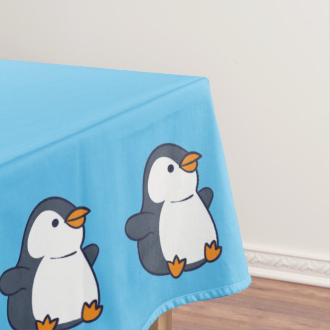 Cute Penguin Winter Kids Birthday Party Tablecloth (In Situ)