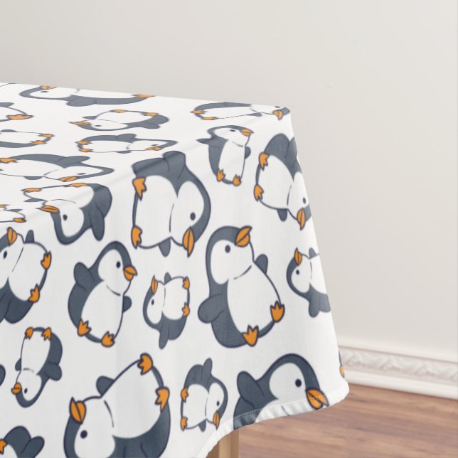 Cute Penguin Winter Kids Birthday Party Tablecloth (In Situ)