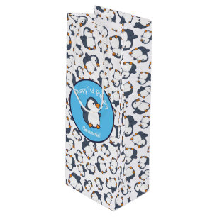 Cute Penguin Winter Kids Birthday Party Wine Gift Bag