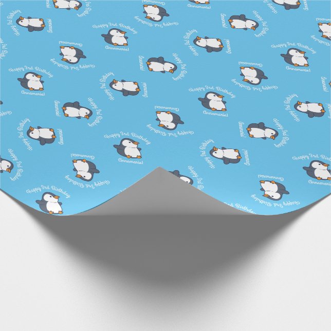 Cute Penguin Winter Kids Birthday Party Wrapping Paper (Corner)